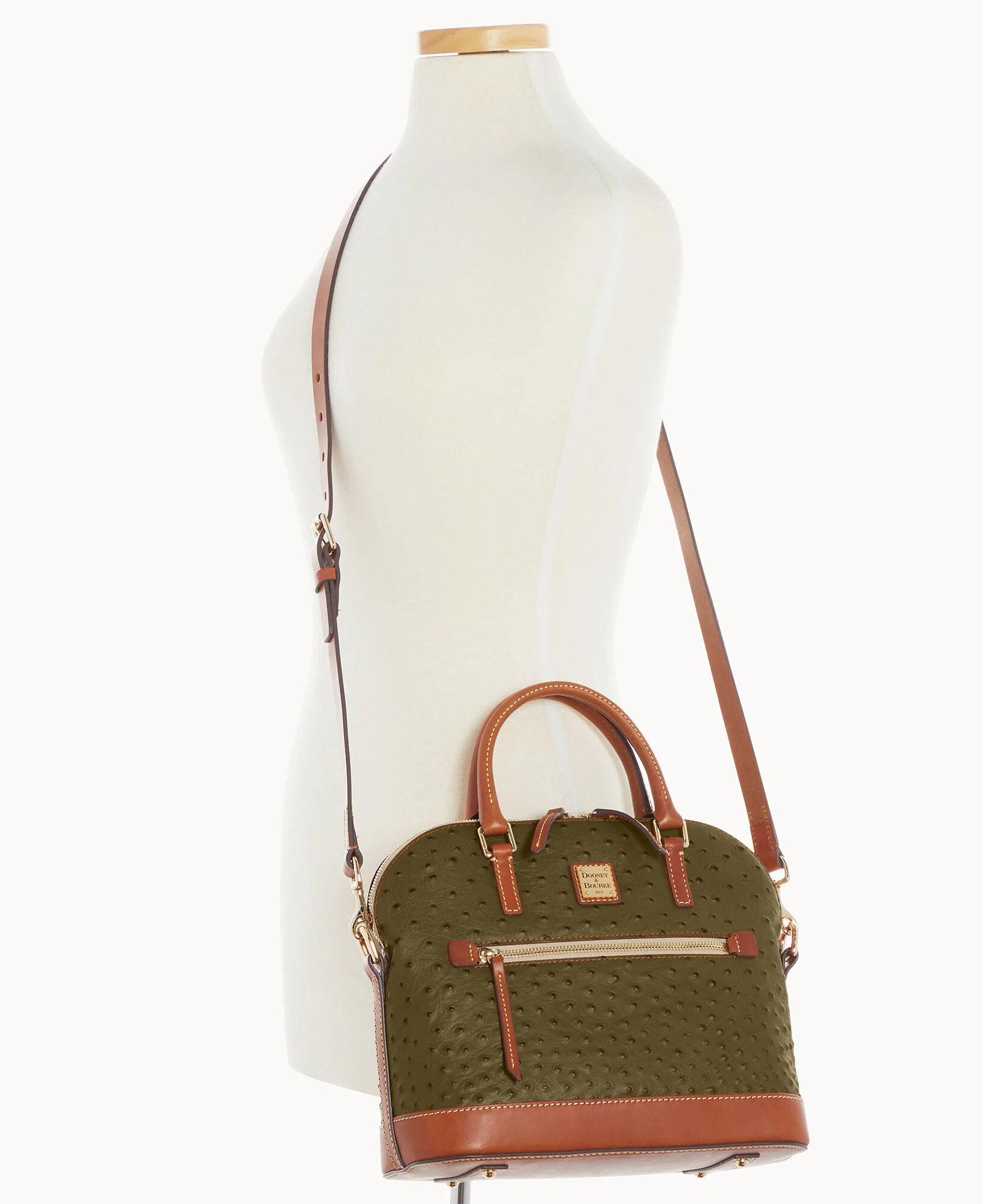Ostrich Domed Zip Satchel - Image 4